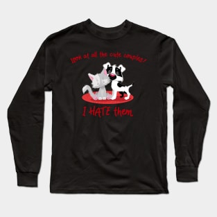 I Hate Cute Couples Valentine's Cat and Dog Long Sleeve T-Shirt